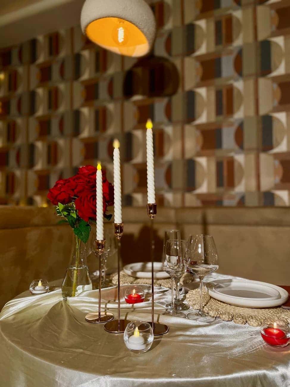 Romantic candlelit table setting