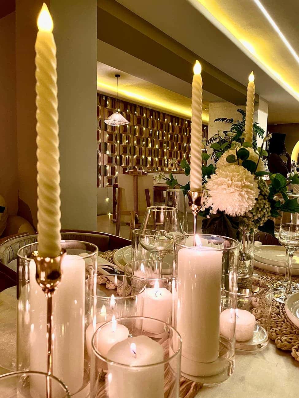 Candles and flowers on elegant table